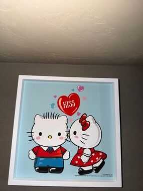 Hello Kitty Blue and Red Framed Art - Kiss Heart
